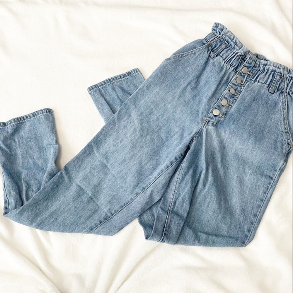 Forever 21 paper bag jeans blue denim high waist boyfriend size 25